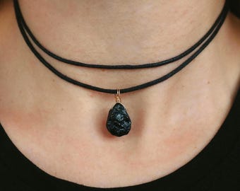 Black Tourmaline Choker, Raw Tourmaline Necklace, Tourmaline Drop Pendant, Birthstone Necklace, Gemstone Necklace, Black Choker, Crystal