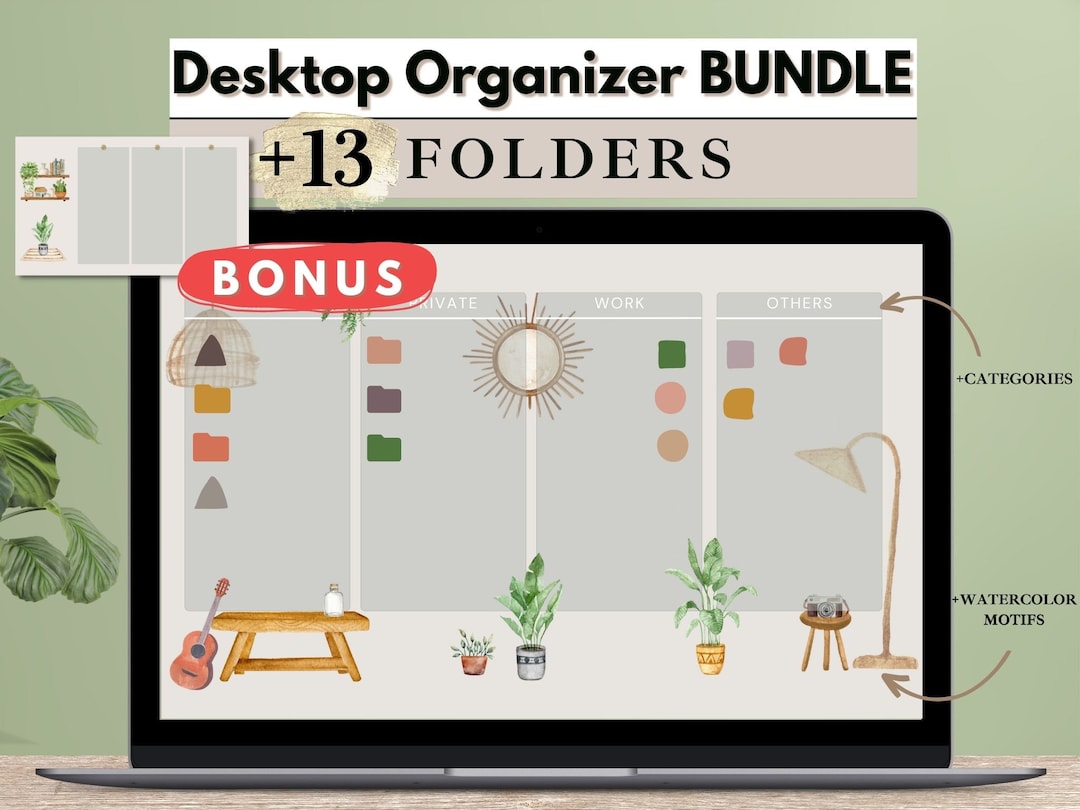 Desktop Organizer for Mac and Windows, Boho Wallpaper, Desktop Folder Icons, Customize Folder