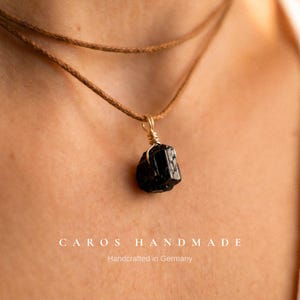 Raw Black Tourmaline Choker, Gold Silver Wire Wrapped, Cotton Cord Necklace