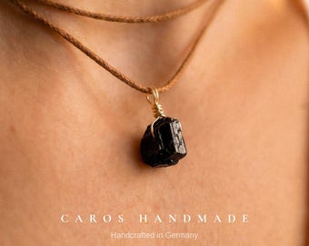 Raw Black Tourmaline Choker, Gold Silver Wire Wrapped, Cotton Cord Necklace