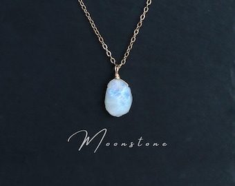 Raw Moonstone Pendant | Gold or Sterling Silver, Handmade Necklace