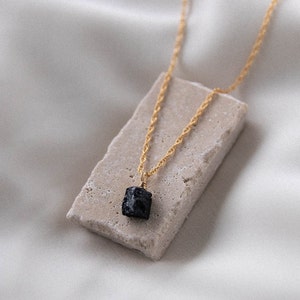Raw black tourmaline necklace, raw black tourmaline pendant, gemstone necklace, birthstone necklace october, gold filled, gift for her image 4