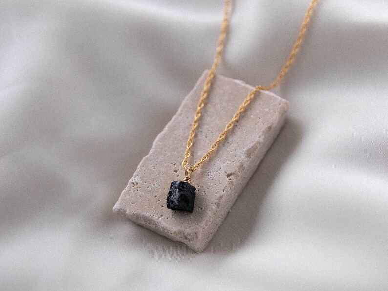 Raw black tourmaline necklace, raw black tourmaline pendant, gemstone necklace, birthstone necklace october, gold filled, gift for her image 4