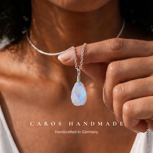 RAW Moonstone pendant in Silver | Hand-wrapped natural moonstone with silver necklace: Rainbow Moonstone jewelry, handmade in Germany!
