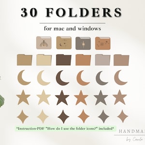 30 Desktop Folder Icons, Mac and Windows, Customisable Icons, Laptop Folder Organiser, Aesthetic Desktop Folder Organiser, Moon Stars