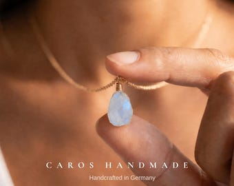 Raw Moonstone Pendant | Gold or Sterling Silver, Handmade Necklace