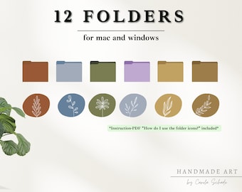 12 Desktop Folder Icons, Mac and Windows, Customisable Icons, Laptop Folder Organiser, Aesthetic Desktop Folder Organiser, flower