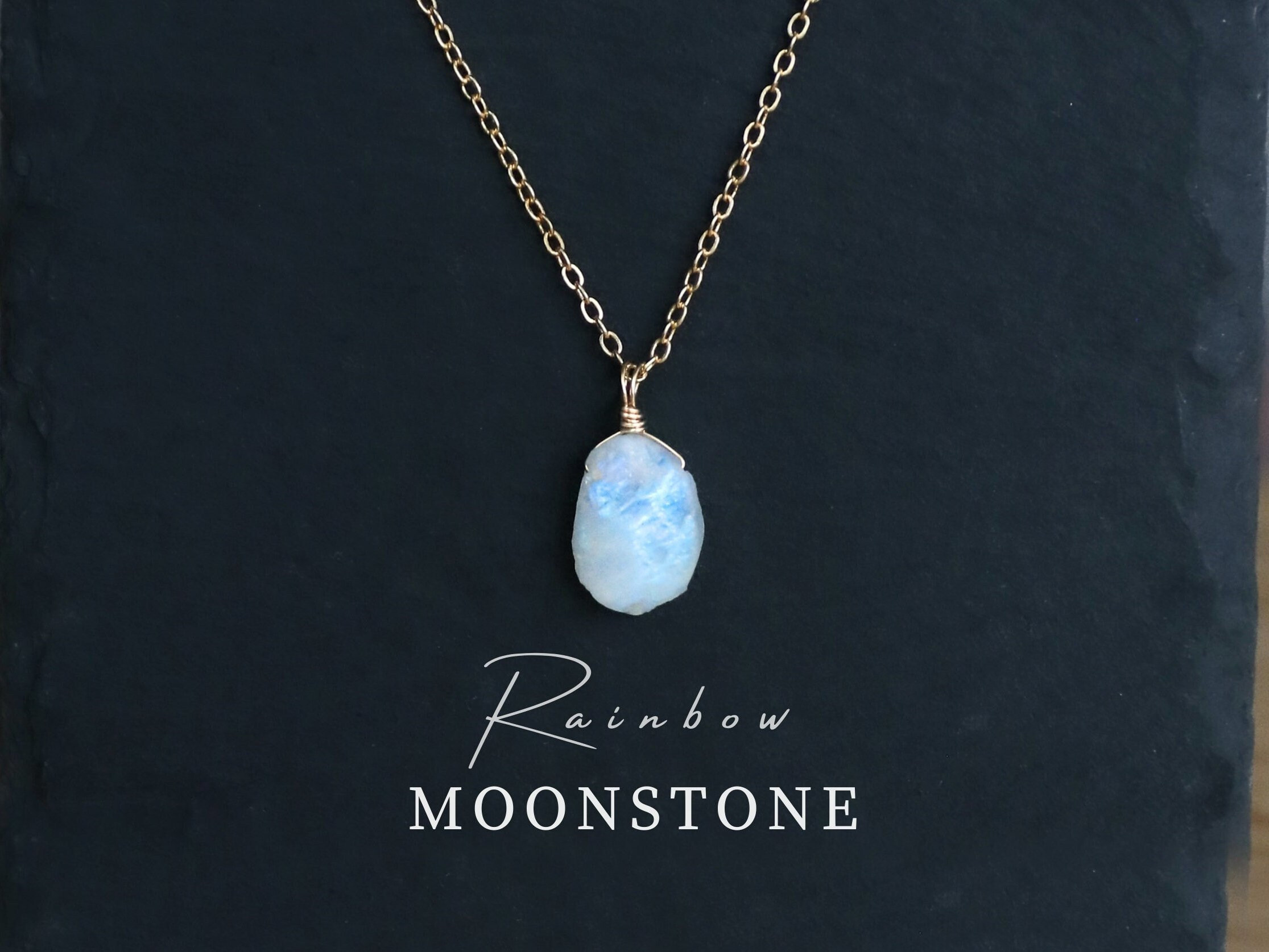 RAW Moonstone | Hand-wrapped natural moonstone pendant with gold or silver chain: Unique natural jewelry, handmade in Germany!