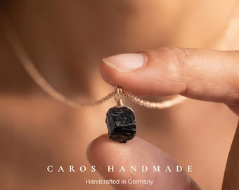 Raw Black Tourmaline Pendant Necklace, Sterling Silver or Gold Filled, Handmade