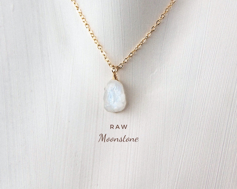 RAW Moonstone Hand-wrapped natural moonstone pendant with gold or silver chain: Unique natural jewelry, handmade in Germany image 9