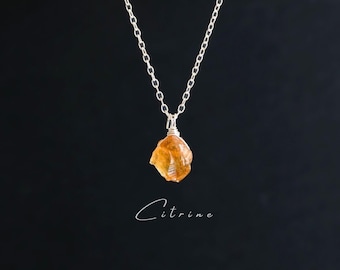 Raw citrine necklace, citrine pendant silver, gemstone necklace, birthstone necklace, birthstone november, necklace silver