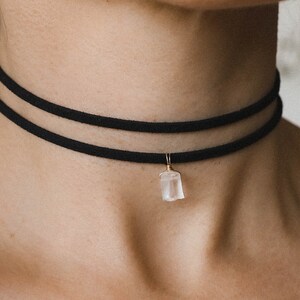 Raw Clear Quartz choker, clear quartz necklace, gemstone necklace, choker black brown, choker brown, handmade gift, Birthstone april, boho