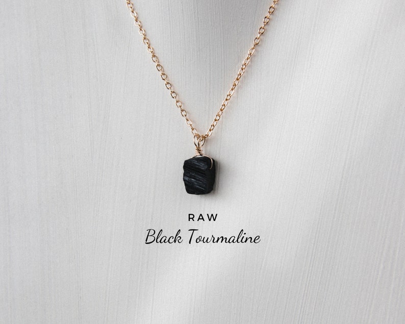 Raw black tourmaline necklace, raw tourmaline pendant, gemstone necklace, birthstone necklace, handmade necklace, black gemstone, protection zdjęcie 8