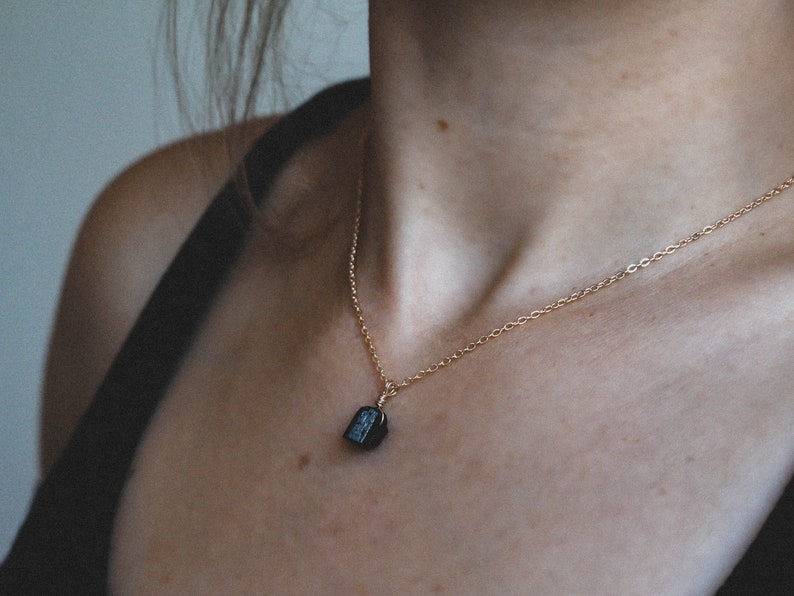 Raw black tourmaline necklace, raw tourmaline pendant, gemstone necklace, birthstone necklace, handmade necklace, black gemstone, protection image 2