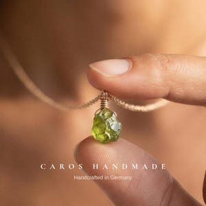 Raw Peridot Pendant Necklace, Gold or Sterling Silver, August Birthstone