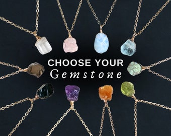 RAW gemstone pendant and necklace in gold and silver, gemstone necklace, birthstone necklace, handmade natural jewelry, gift girlfriend