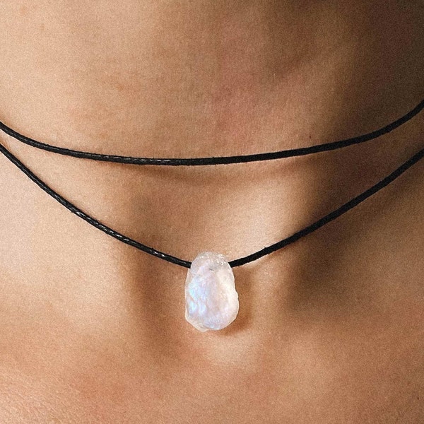 Raw Moonstone Choker, moonstone necklace, layered choker, healing stone choker, June Birthstone, rough gemstone necklace, raw moonstone gift