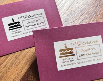 Custom Birthday Party Invitation Stickers: Waterproof Colorful Labels (90x50mm)