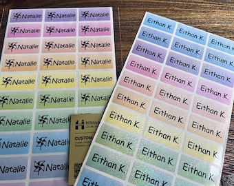 Custom Waterproof Name Stickers: Gradient Glitter Labels