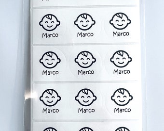 Custom Name Stickers with Icon: Waterproof Kids Labels (30mm)