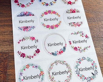 Custom Floral Name Stickers: Waterproof School Labels (30mm)