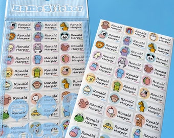 Custom Name Stickers(30x13mm)/Lovely Zoo Stickers/Waterproof Cartoon Stickers/Personalized Animal Labels/Name Tags/Kids Sticker/Party Favors