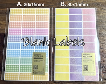 Waterproof Write-On Blank Labels: Colored Stickers (30x15mm)