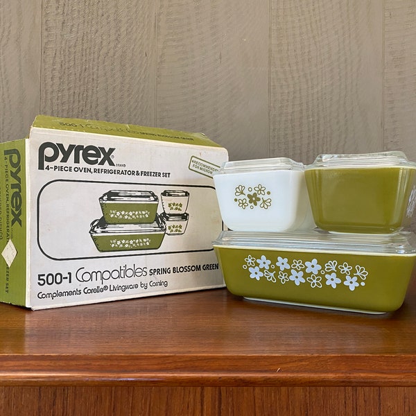 Vintage Pyrex NIB Spring Blossom Green Refrigerator & Freezer Set, Pyrex Compatibles, Crazy Daisy, New In Original Box NOS NWT