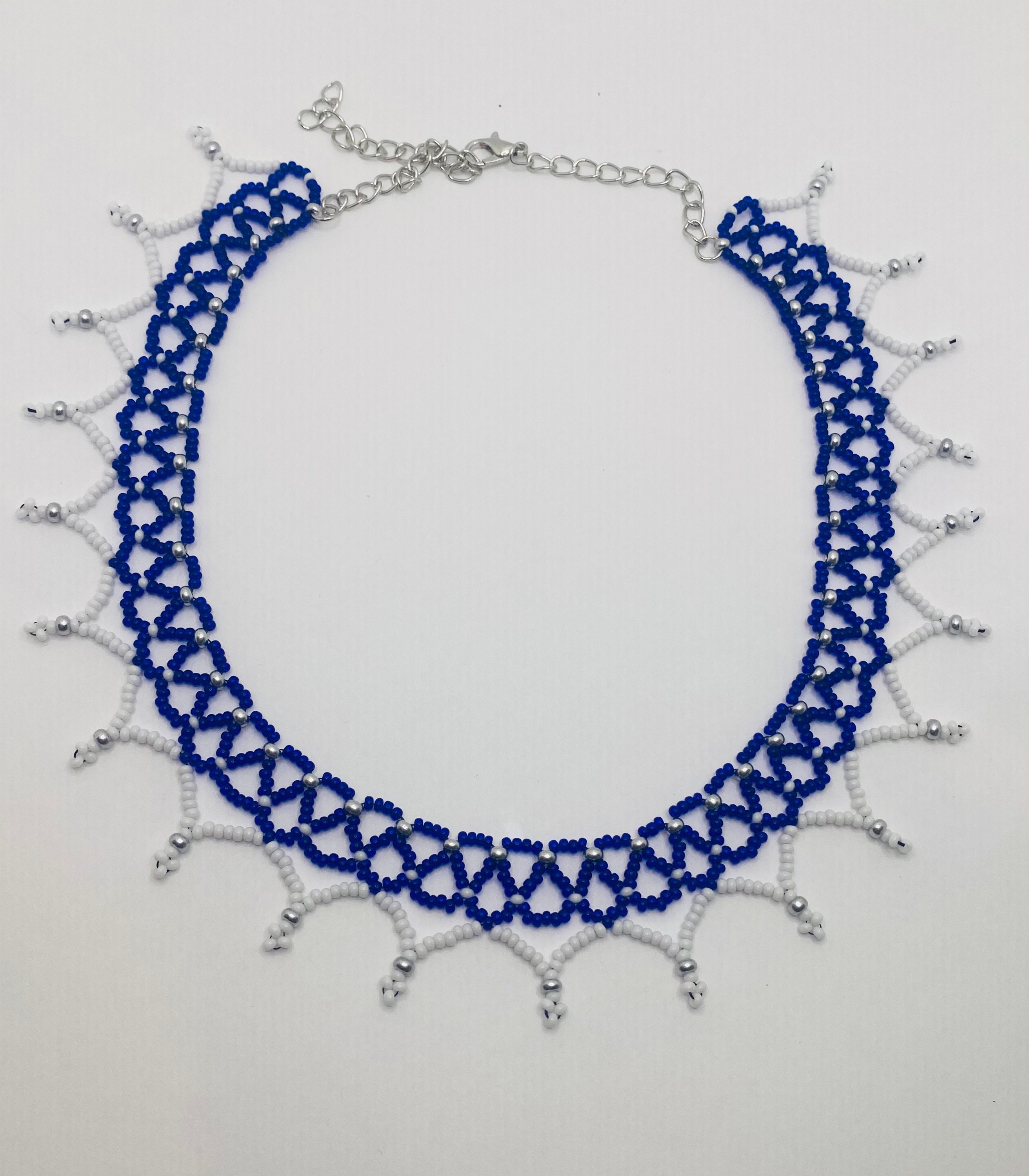 Blue and White Beaded Lace Necklace - Etsy Sweden