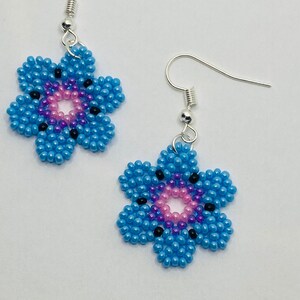 Blue and pink flower earrings