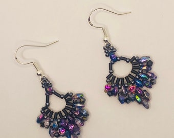 Iridescent beaded chandelier earrings