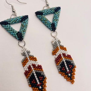 Beaded triangle feather earrings