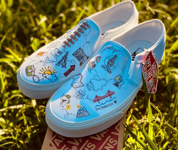 Travel Doodles Hand Painted Shoes Custom Vans Shoes World - Etsy