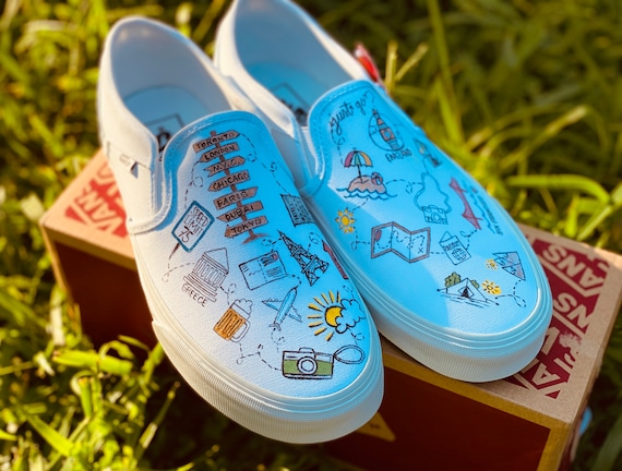 Travel Doodles Hand Painted Custom Vans Shoes World - Etsy