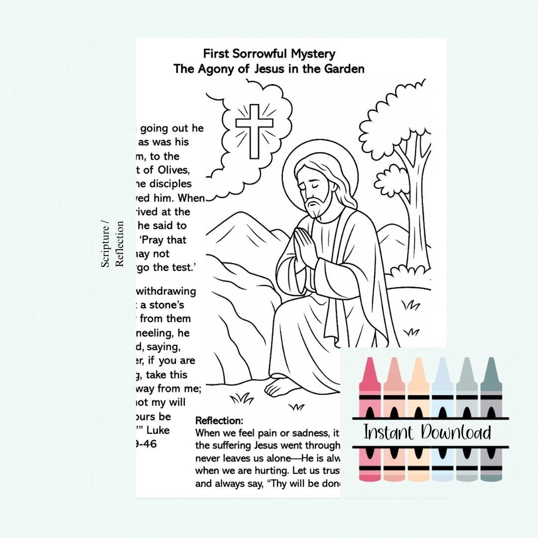 Sorrowful Mysteries Rosary 9 Coloring Pages With Daily Prayers Learn sorrowful-mysteries-rosary-9-coloring-pages-with-daily-prayers-learn