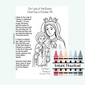 Our Lady of the Rosary Coloring Page | Digital Download | Catholic Feast Day | October 7