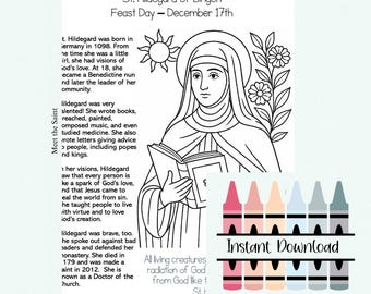 St. Hildegard of Bingen Coloring Page: Catholic Saint (Digital Download) | September 17th