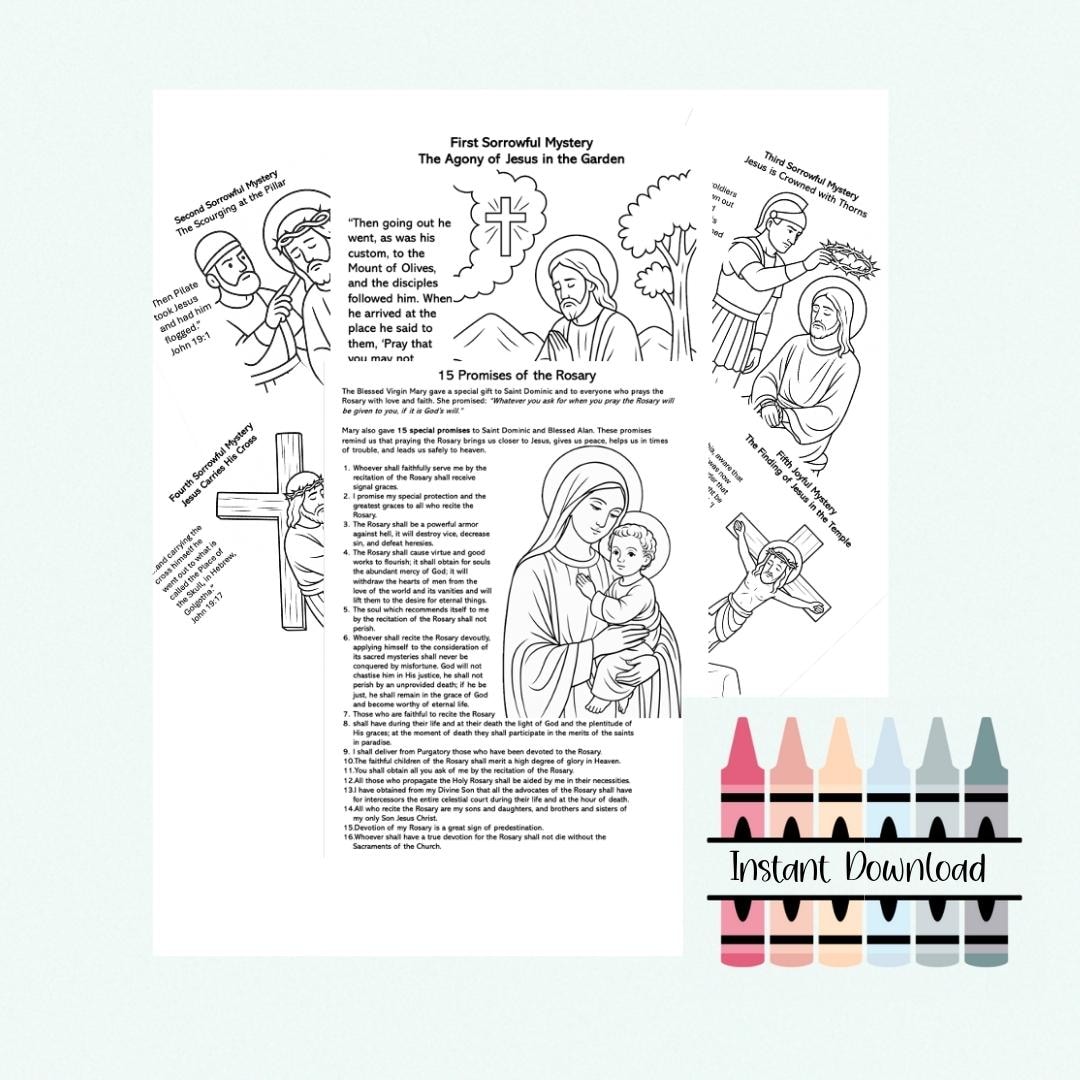 Sorrowful Mysteries Rosary 9 Coloring Pages With Daily Prayers – Learn ...