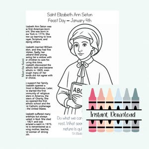 St. Elizabeth Ann Seton Coloring Page – Feast Day January 4th  | Catholic Saint