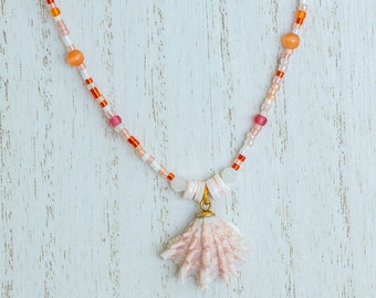 Seed bead shell necklace, Beach bridesmaid, Gifts for her, Boho bead choker necklace for women, Gifts for teen girl, beach lover gifts