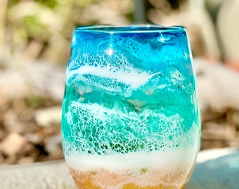 Set of 2, Beach glassware, Beach wine glasses, Beach drinkware, Beach lover gift, Easter basket gift, Beach wedding gifts, Stemless glasses