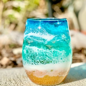 Set of 2, Beach glassware, Beach wine glasses, Beach drinkware, Beach lover gift, Mothers Day gift, Beach wedding gifts, Stemless glasses image 1