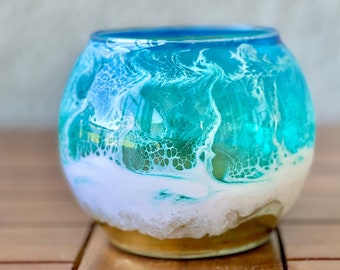 beach candle holder bowl, ocean vase for flowers, floating candle centerpiece for table, Mothers Day gift, beach lover gift, wedding gift