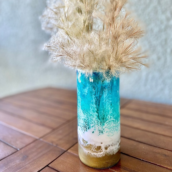 beach vase for flowers, coastal decor beach house, bridesmaid gifts, Mothers Day gift, beach wedding centerpieces, flameless candle holder