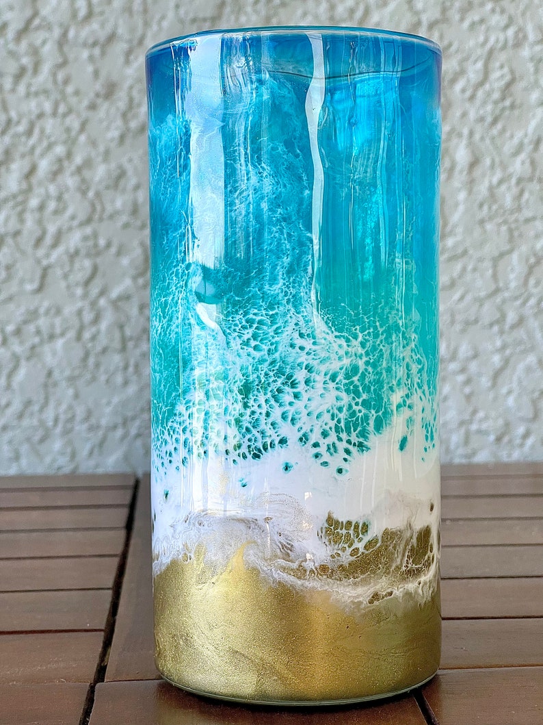 beach vase for flowers, coastal decor beach house, bridesmaid gifts, Mothers Day gift, beach wedding centerpieces, flameless candle holder image 3