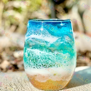 Set of 4, Beach glassware, Beach wine glasses, Beach drinkware, Valentine’s gift, Wedding gift, Beach wedding gifts, Stemless glasses