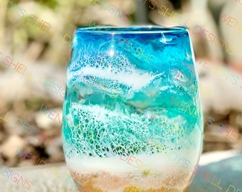 Set of 4, Beach glassware, Beach wine glasses, Beach drinkware, Valentine’s gift, Wedding gift, Beach wedding gifts, Stemless glasses