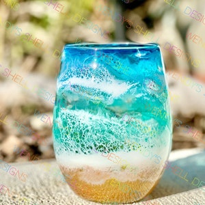 Set of 2, Beach glassware, Beach wine glasses, Beach drinkware, Beach lover gift, Valentine’s gift, Beach wedding gifts, Stemless glasses