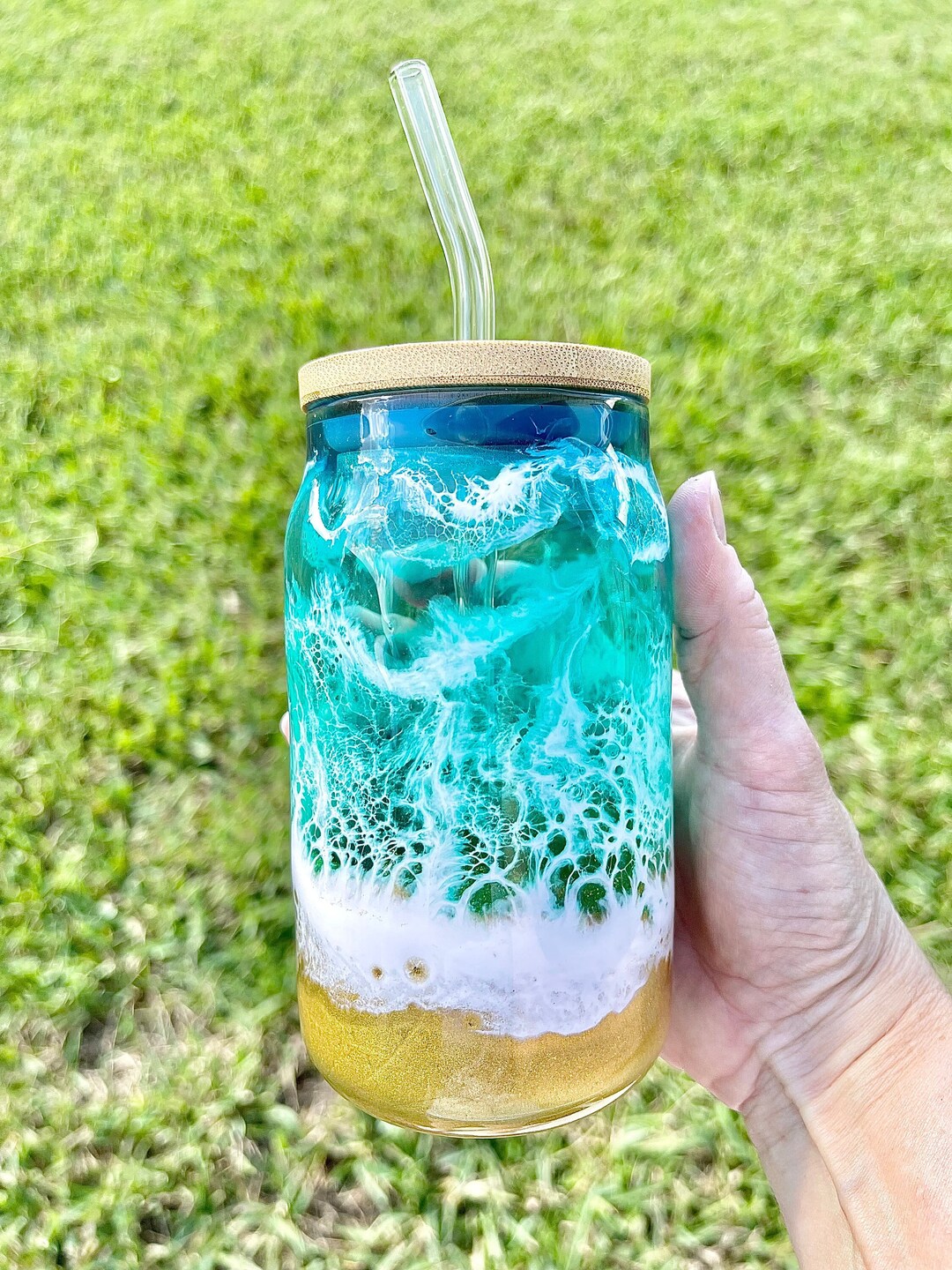 Beach Glassware, Beach Glass Can Cup, Beer Can Glass Cup, Beach Drinkware, Beach Lover Gift