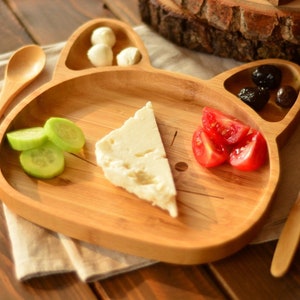 Kitty Children&#39;s Tableware Children&#39;s Plates Bamboo Meal Set